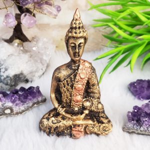 Buda Tibetano Mini Meditando MOD 1 - Ouro Velho - Imagem 1