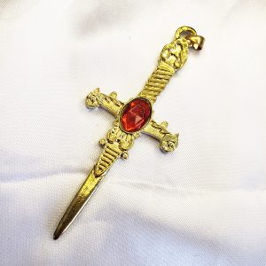 Punhal MD - Dourado c/ Pedra Vermelha
