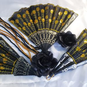 6 unidades - Preto e Dourado - Leque