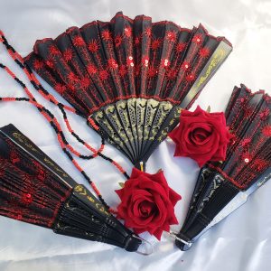 6 unidades - Preto e Vermelho - Leque
