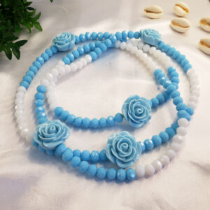 Guia Cristal Azul Celeste e Branco c/ Rosas