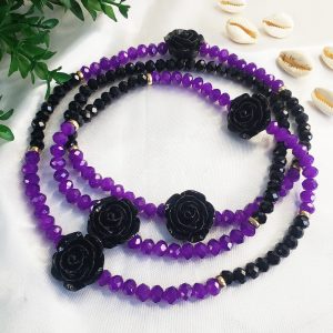 Guia Cristal Roxo e Preto c/ Rosas