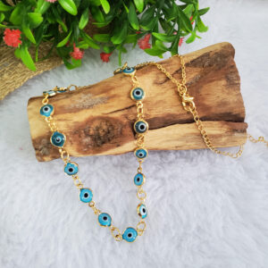 Olho Grego Azul Claro - Colar Dourado